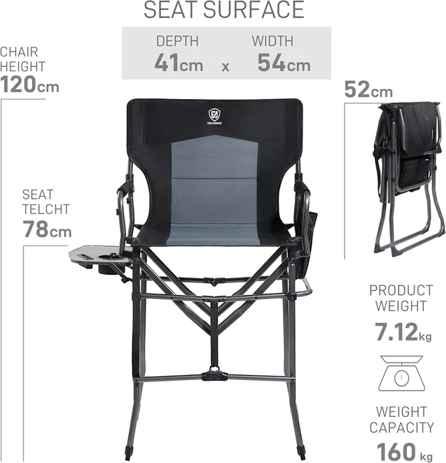 Alt view image 3 of 7 - Portable Tall Camping Directors Chair with 30.7" Seat Height