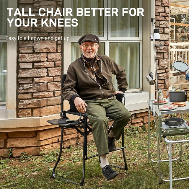 Alt view image 4 of 7 - Portable Tall Camping Directors Chair with 30.7" Seat Height