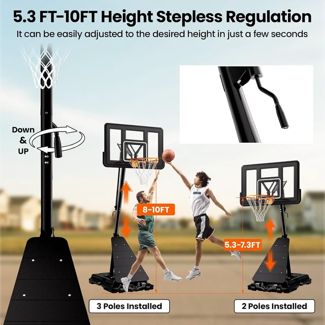 Alt view image 3 of 6 - 40&44&48IN Basketball Hoop Backboard with Portable Wheels
