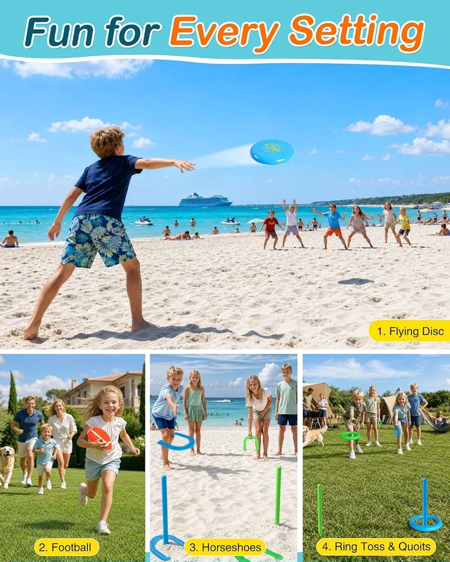 Alt view image 3 of 7 - 8-in-1 Outdoor Backyard Games Set, Family Game Bundle for Kids
