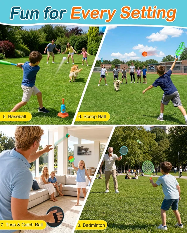 Alt view image 2 of 7 - 8-in-1 Outdoor Backyard Games Set, Family Game Bundle for Kids