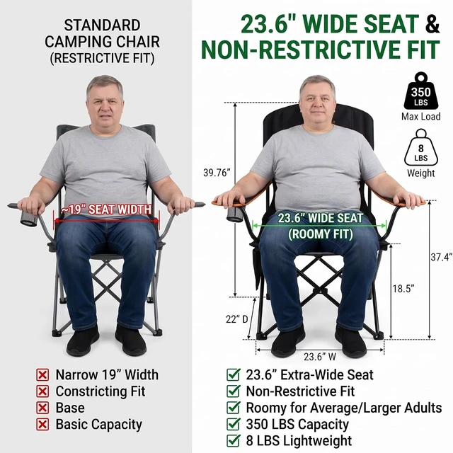 Alt view image 2 of 7 - 2-Pack Padded Oversized Camping Chair with Lumbar Support