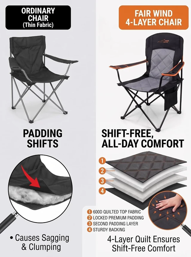 Alt view image 5 of 7 - 2-Pack Padded Oversized Camping Chair with Lumbar Support