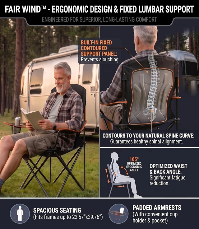 Alt view image 6 of 7 - 2-Pack Padded Oversized Camping Chair with Lumbar Support
