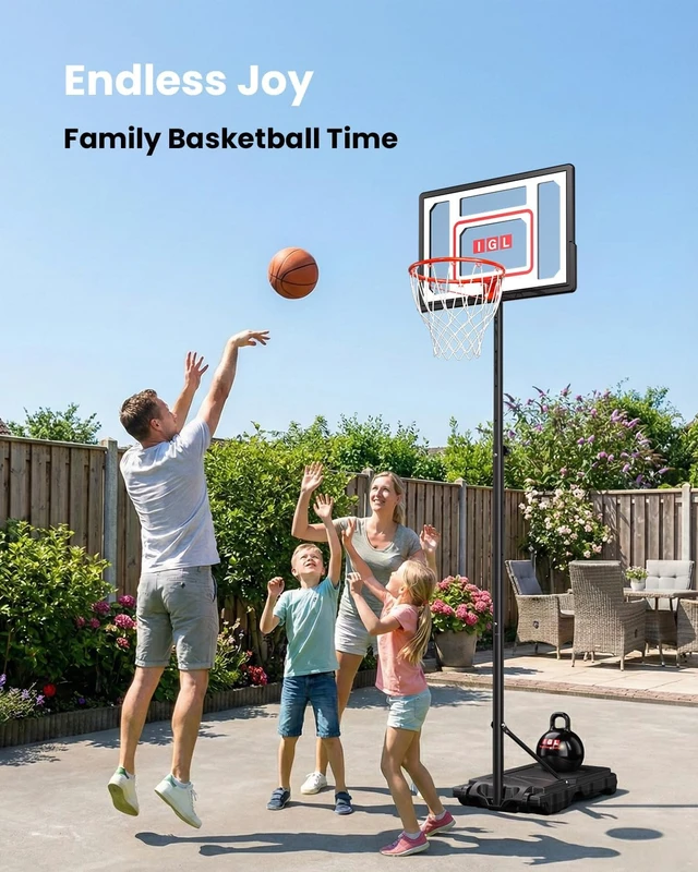 Alt view image 2 of 7 - 33 Inch Adjustable Portable Kids Basketball Hoop with PC Backboard, Fillable Base & 40 lb Weight Ball for Backyard & Driveway