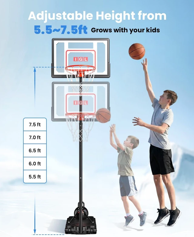 Alt view image 3 of 7 - 33 Inch Adjustable Portable Kids Basketball Hoop with PC Backboard, Fillable Base & 40 lb Weight Ball for Backyard & Driveway
