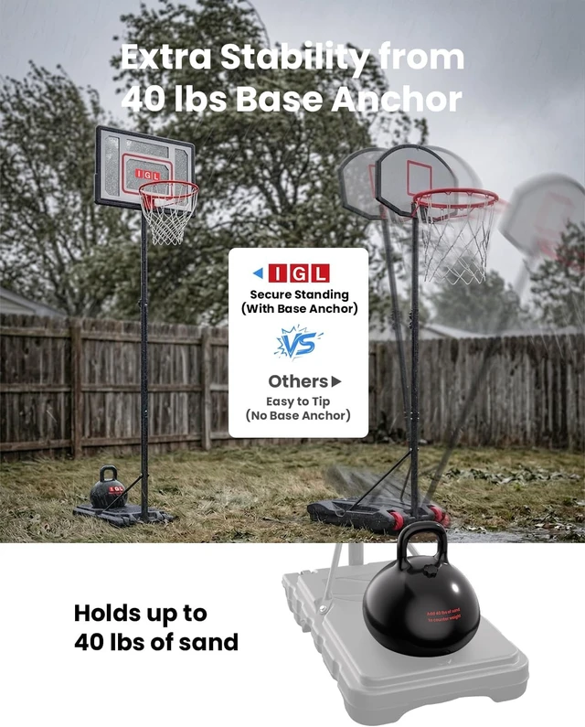 Alt view image 5 of 7 - 33 Inch Adjustable Portable Kids Basketball Hoop with PC Backboard, Fillable Base & 40 lb Weight Ball for Backyard & Driveway