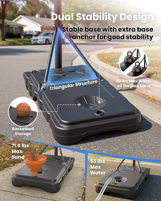 Alt view image 6 of 7 - 33 Inch Adjustable Portable Kids Basketball Hoop with PC Backboard, Fillable Base & 40 lb Weight Ball for Backyard & Driveway