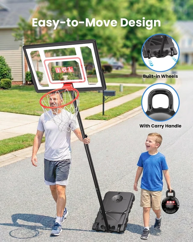 Alt view image 7 of 7 - 33 Inch Adjustable Portable Kids Basketball Hoop with PC Backboard, Fillable Base & 40 lb Weight Ball for Backyard & Driveway