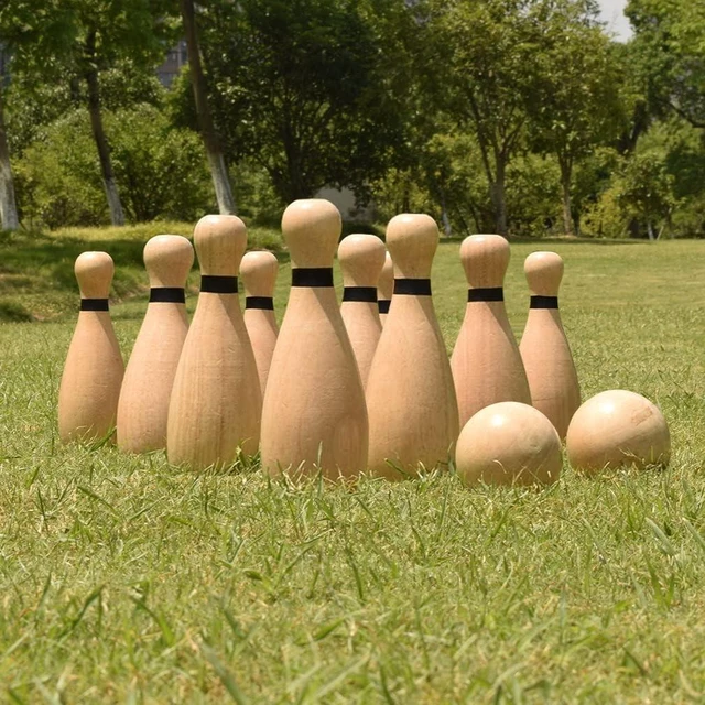 Main image of Outdoor Giant Lawn Bowling Game, Rubber Wooden Skittles Set with 10 Pins & 2 Balls, Carrying Bag, Fun Family Sports Games for Adults & Kids, Indoor/Outdoor Backyard