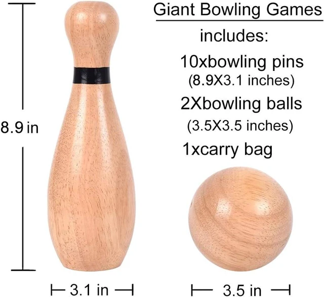 Alt view image 2 of 7 - Outdoor Giant Lawn Bowling Game, Rubber Wooden Skittles Set with 10 Pins & 2 Balls, Carrying Bag, Fun Family Sports Games for Adults & Kids, Indoor/Outdoor Backyard