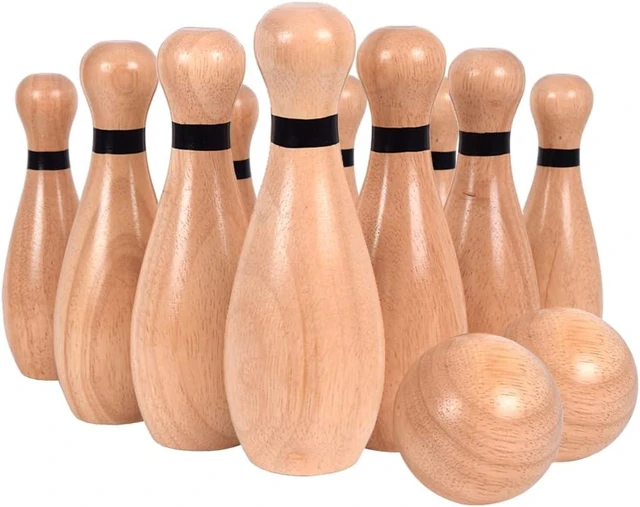Alt view image 4 of 7 - Outdoor Giant Lawn Bowling Game, Rubber Wooden Skittles Set with 10 Pins & 2 Balls, Carrying Bag, Fun Family Sports Games for Adults & Kids, Indoor/Outdoor Backyard