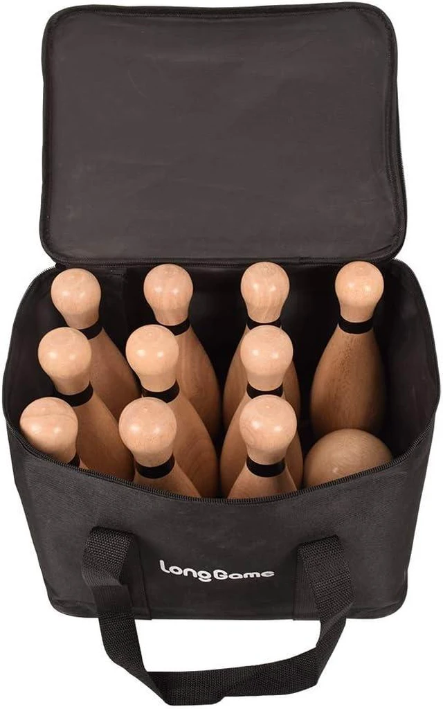 Alt view image 5 of 7 - Outdoor Giant Lawn Bowling Game, Rubber Wooden Skittles Set with 10 Pins & 2 Balls, Carrying Bag, Fun Family Sports Games for Adults & Kids, Indoor/Outdoor Backyard
