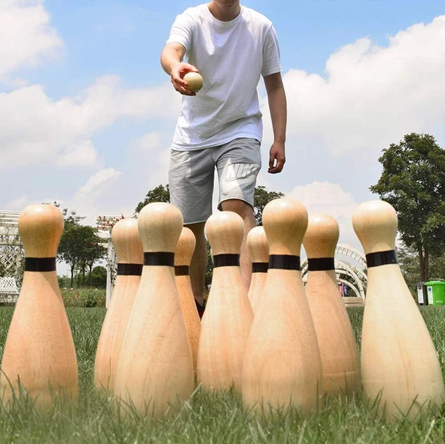 Alt view image 6 of 7 - Outdoor Giant Lawn Bowling Game, Rubber Wooden Skittles Set with 10 Pins & 2 Balls, Carrying Bag, Fun Family Sports Games for Adults & Kids, Indoor/Outdoor Backyard