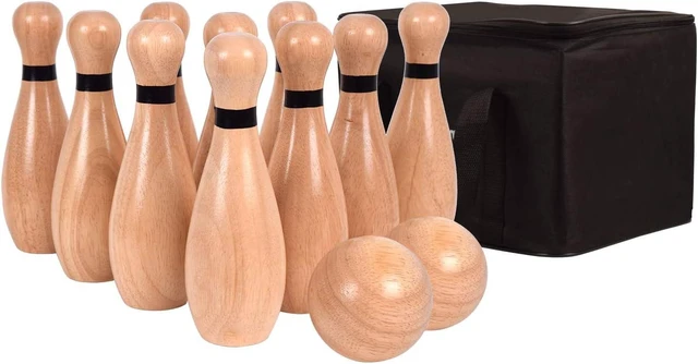 Alt view image 7 of 7 - Outdoor Giant Lawn Bowling Game, Rubber Wooden Skittles Set with 10 Pins & 2 Balls, Carrying Bag, Fun Family Sports Games for Adults & Kids, Indoor/Outdoor Backyard