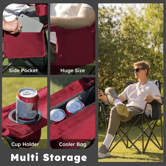 Alt view image 5 of 7 - 2 Pack Oversized Heavy Duty Camping Chairs, 450 lb, Red