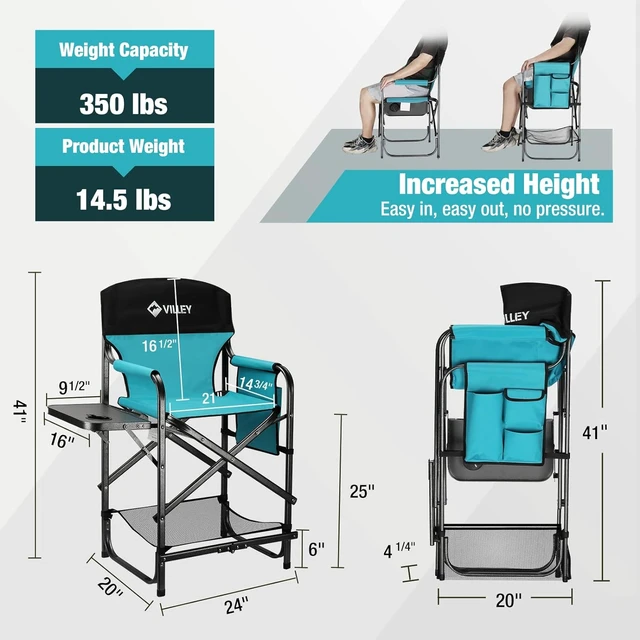 Alt view image 3 of 7 - Tall Folding Camping Directors Chair with Footrest