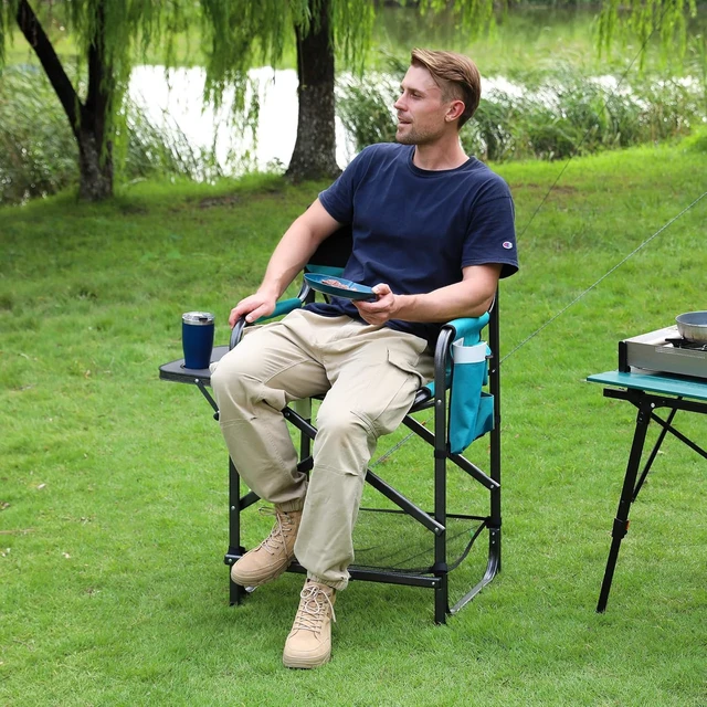 Alt view image 2 of 7 - Tall Folding Camping Directors Chair with Footrest