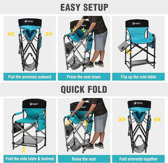 Alt view image 7 of 7 - Tall Folding Camping Directors Chair with Footrest