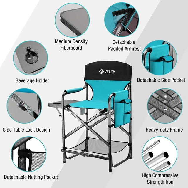 Alt view image 6 of 7 - Tall Folding Camping Directors Chair with Footrest