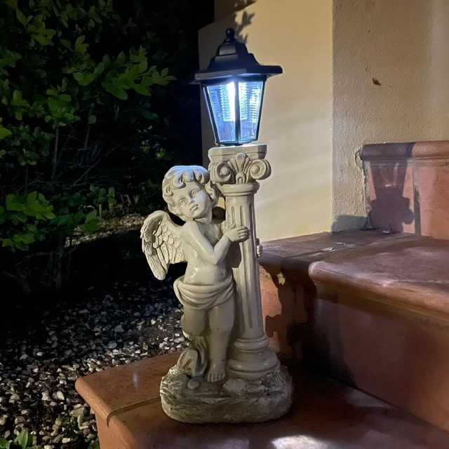 Main image of 19.7 Inch Angel Statue with Solar Lights & Roma Pillar (Left), Outdoor Garden Lawn Decor, Christian Religious Gift