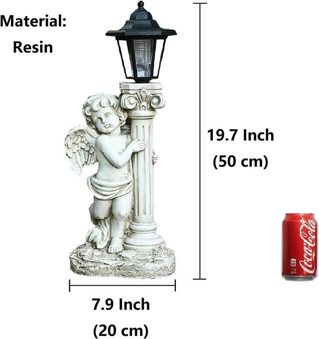 Alt view image 2 of 7 - 19.7 Inch Angel Statue with Solar Lights & Roma Pillar (Left), Outdoor Garden Lawn Decor, Christian Religious Gift