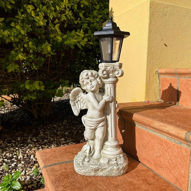 Alt view image 3 of 7 - 19.7 Inch Angel Statue with Solar Lights & Roma Pillar (Left), Outdoor Garden Lawn Decor, Christian Religious Gift