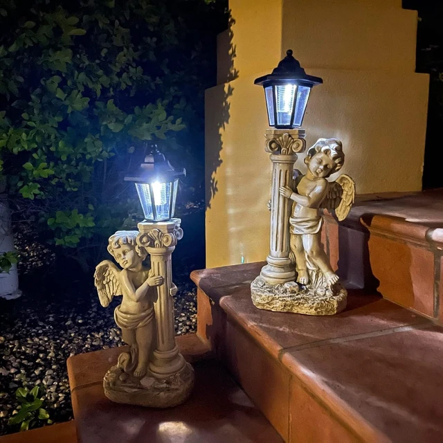 Alt view image 4 of 7 - 19.7 Inch Angel Statue with Solar Lights & Roma Pillar (Left), Outdoor Garden Lawn Decor, Christian Religious Gift
