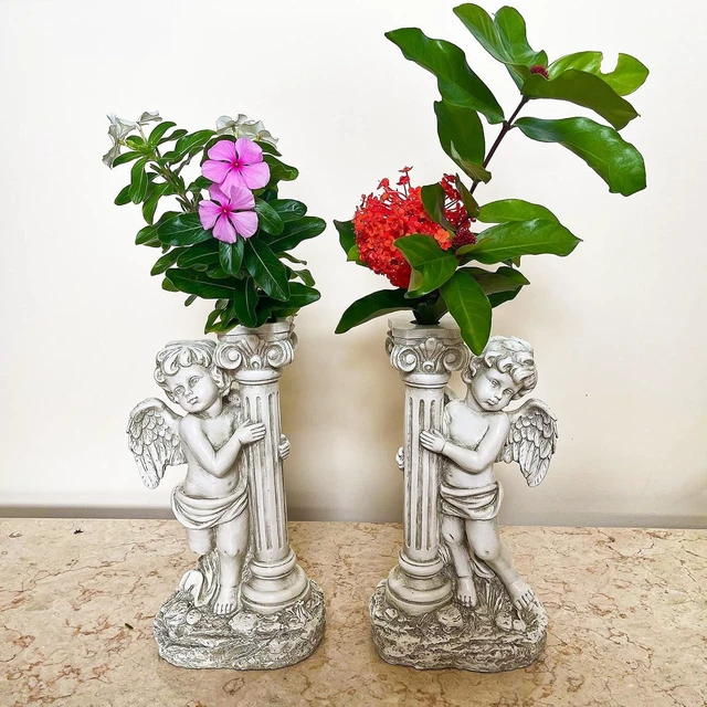 Alt view image 5 of 7 - 19.7 Inch Angel Statue with Solar Lights & Roma Pillar (Left), Outdoor Garden Lawn Decor, Christian Religious Gift