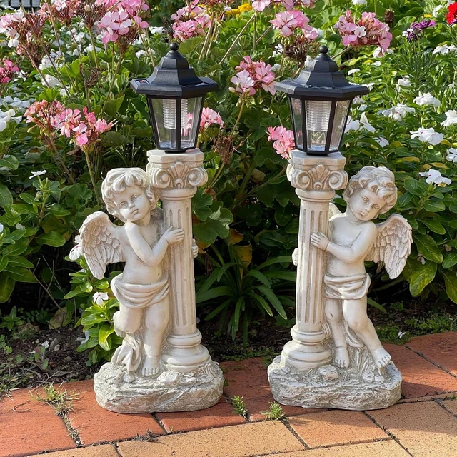 Alt view image 6 of 7 - 19.7 Inch Angel Statue with Solar Lights & Roma Pillar (Left), Outdoor Garden Lawn Decor, Christian Religious Gift