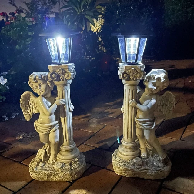 Alt view image 7 of 7 - 19.7 Inch Angel Statue with Solar Lights & Roma Pillar (Left), Outdoor Garden Lawn Decor, Christian Religious Gift