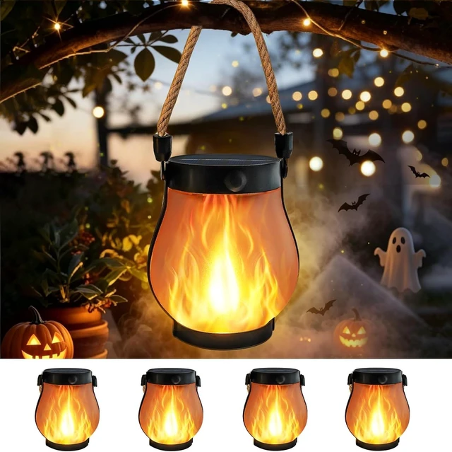 Main image of 4 Pack Gen2 Waterproof Solar Lanterns, Hanging Halloween Flame Lights