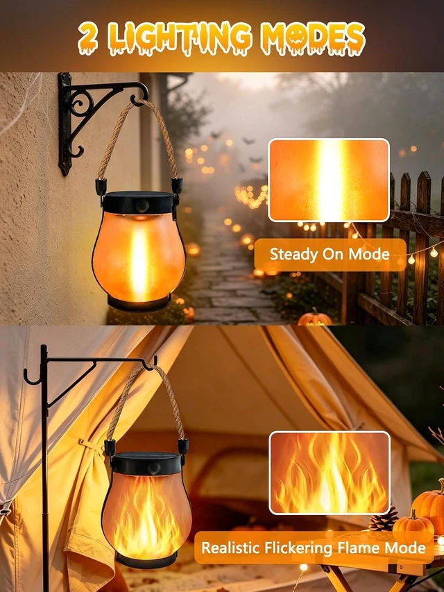 Alt view image 2 of 7 - 4 Pack Gen2 Waterproof Solar Lanterns, Hanging Halloween Flame Lights