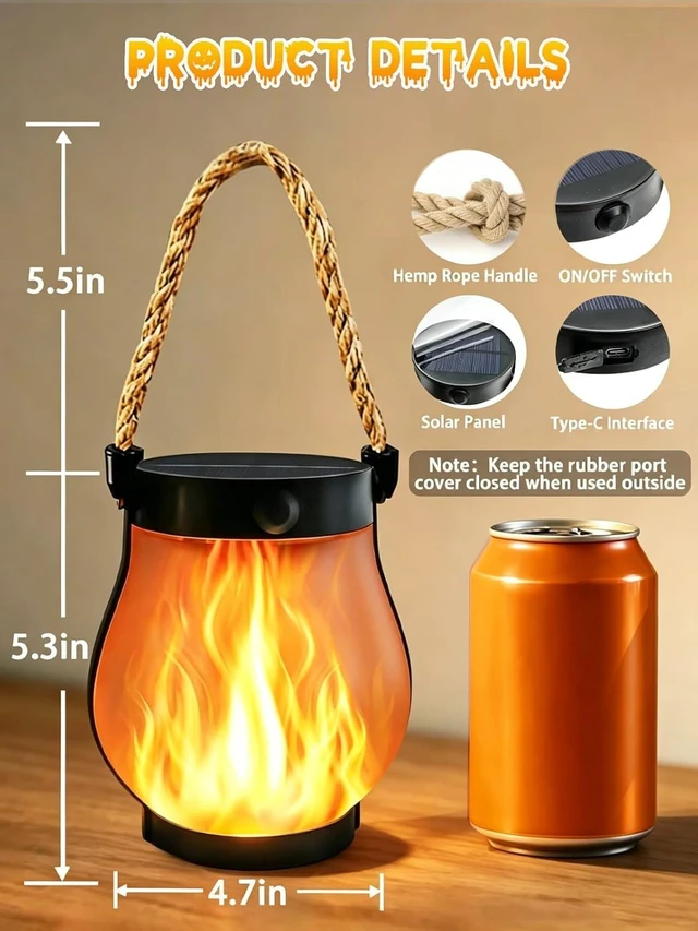 Alt view image 3 of 7 - 4 Pack Gen2 Waterproof Solar Lanterns, Hanging Halloween Flame Lights