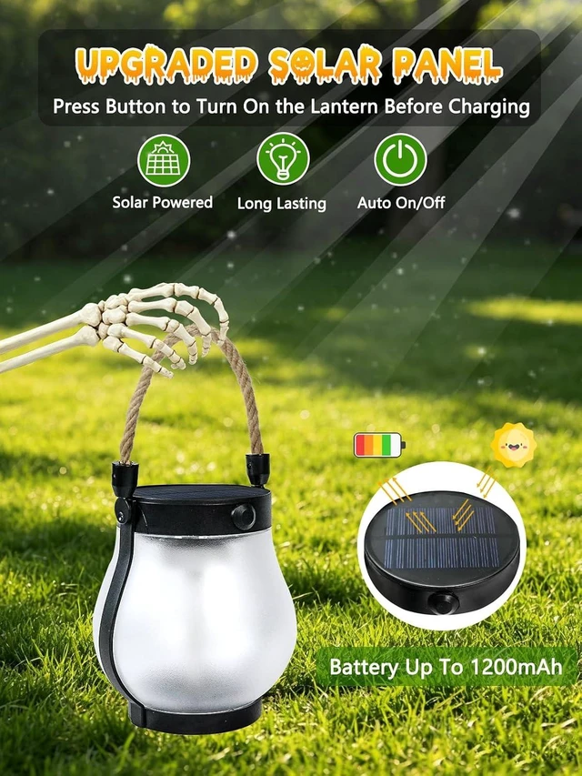 Alt view image 5 of 7 - 4 Pack Gen2 Waterproof Solar Lanterns, Hanging Halloween Flame Lights