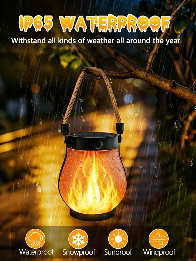 Alt view image 4 of 7 - 4 Pack Gen2 Waterproof Solar Lanterns, Hanging Halloween Flame Lights