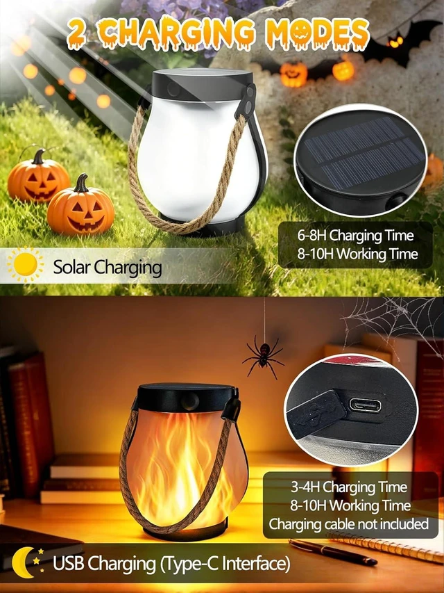 Alt view image 6 of 7 - 4 Pack Gen2 Waterproof Solar Lanterns, Hanging Halloween Flame Lights