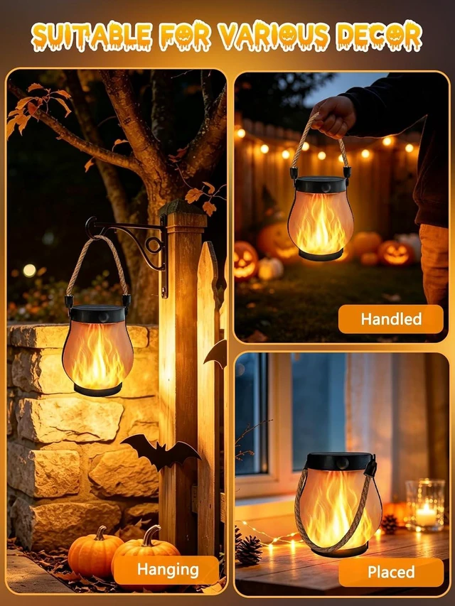 Alt view image 7 of 7 - 4 Pack Gen2 Waterproof Solar Lanterns, Hanging Halloween Flame Lights