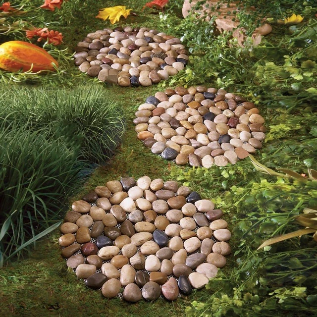 Alt view image 2 of 7 - Round River Stone Garden Stepping Stones, Decorative Nature River Rocks for Landscaping, Walkway, Patio & Yard (9in 6pc Pack)