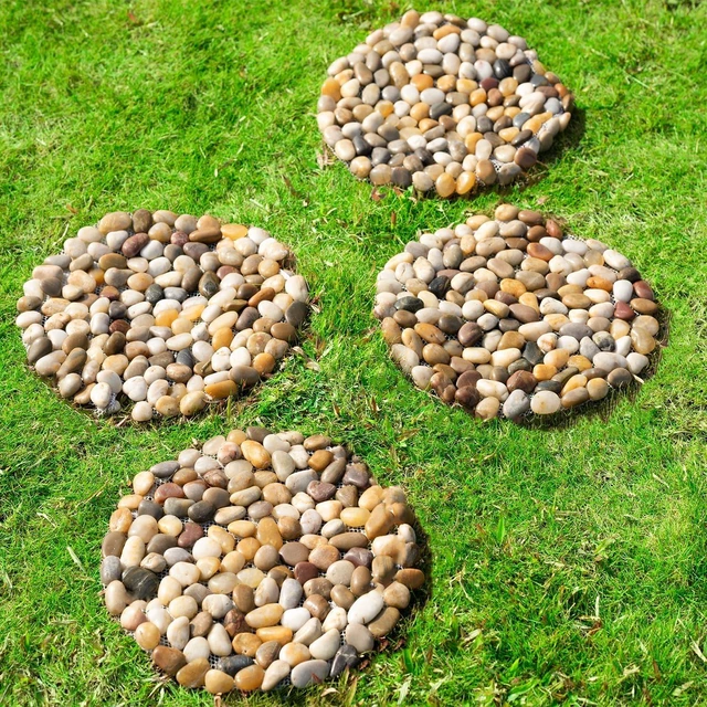 Alt view image 5 of 7 - Round River Stone Garden Stepping Stones, Decorative Nature River Rocks for Landscaping, Walkway, Patio & Yard (9in 6pc Pack)