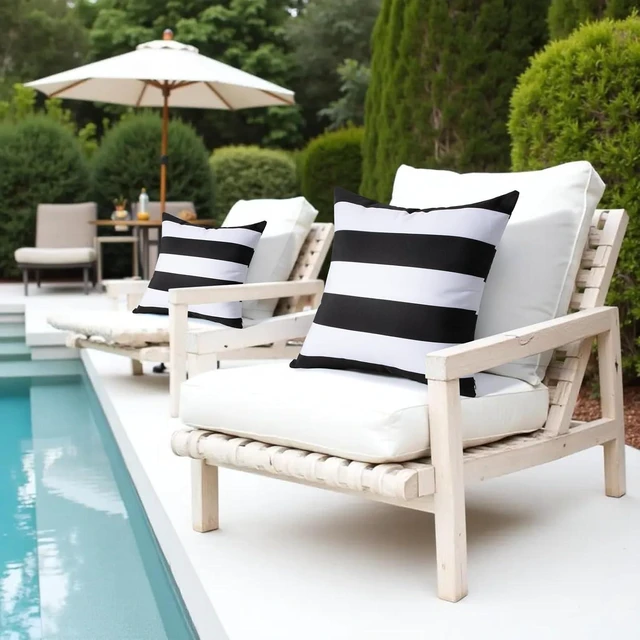 Alt view image 4 of 7 - Set of 2 18x18 Black & White Outdoor Pillows