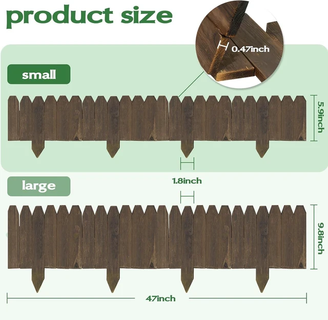 Alt view image 2 of 7 - Natural Wood Garden Edging for Landscaping Flat Panel Fence Border for Flower Beds, Decorative Stakes for Lawn & Pathway, 5.9 in H x 4.0 ft L (3 Pack)