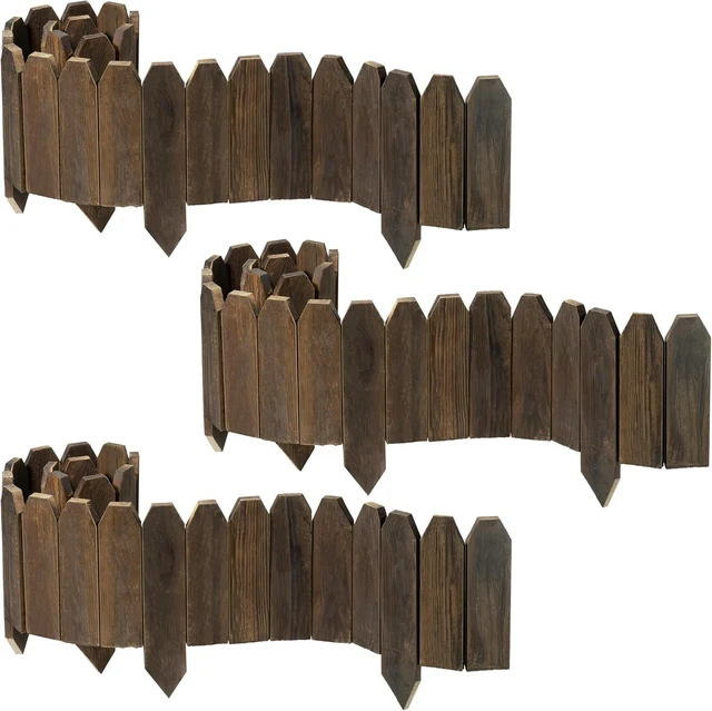 Main image of Natural Wood Garden Edging for Landscaping Flat Panel Fence Border for Flower Beds, Decorative Stakes for Lawn & Pathway, 5.9 in H x 4.0 ft L (3 Pack)