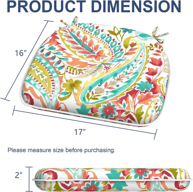 Alt view image 2 of 6 - Set of 4 Water-Resistant Outdoor Chair Cushions with Ties, 16" x 17" Patio Seat Pads for Home Garden Furniture, Pretty Paisley