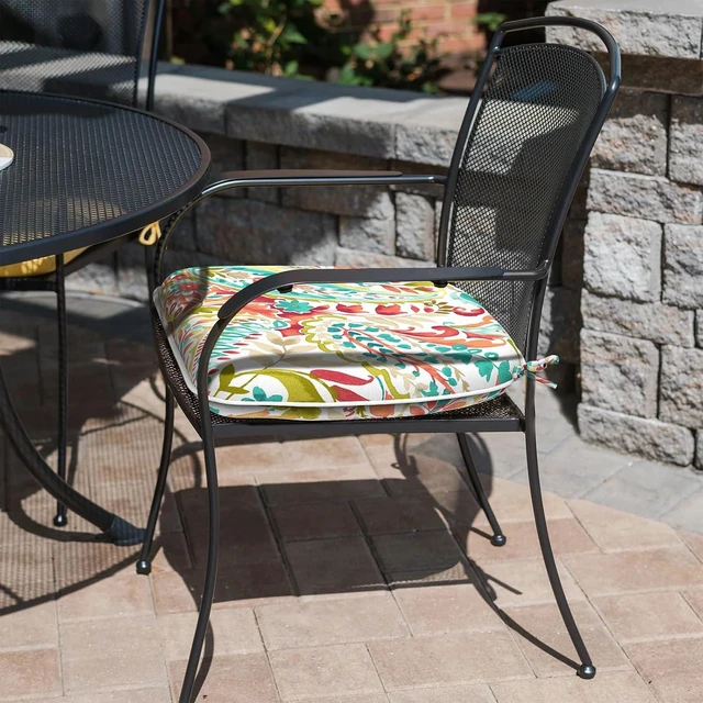 Alt view image 4 of 6 - Set of 4 Water-Resistant Outdoor Chair Cushions with Ties, 16" x 17" Patio Seat Pads for Home Garden Furniture, Pretty Paisley