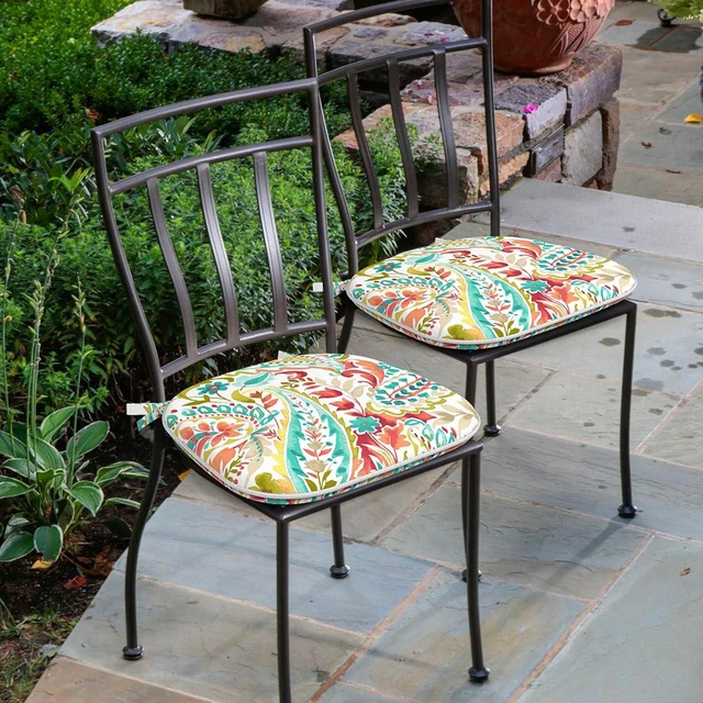 Alt view image 5 of 6 - Set of 4 Water-Resistant Outdoor Chair Cushions with Ties, 16" x 17" Patio Seat Pads for Home Garden Furniture, Pretty Paisley