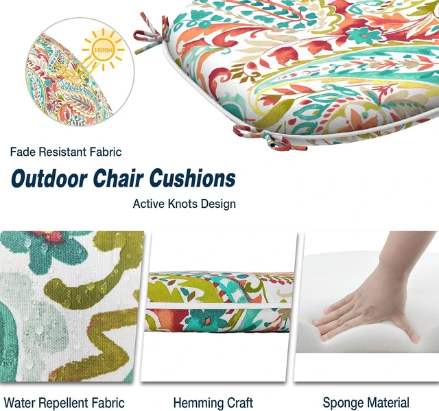 Alt view image 3 of 6 - Set of 4 Water-Resistant Outdoor Chair Cushions with Ties, 16" x 17" Patio Seat Pads for Home Garden Furniture, Pretty Paisley