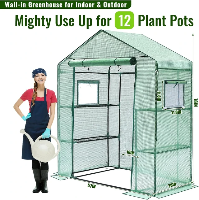 Alt view image 7 of 7 - 28 x 57 x 76'' Walk-In Greenhouse for Outdoor & Indoor