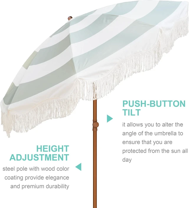 Alt view image 3 of 7 - 6.5ft Boho Fringe Outdoor Umbrella with Tassel