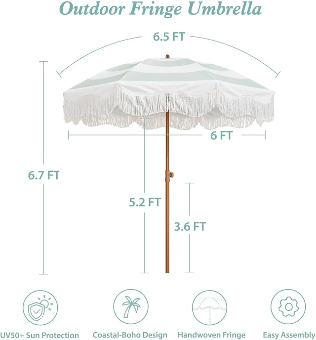 Alt view image 7 of 7 - 6.5ft Boho Fringe Outdoor Umbrella with Tassel